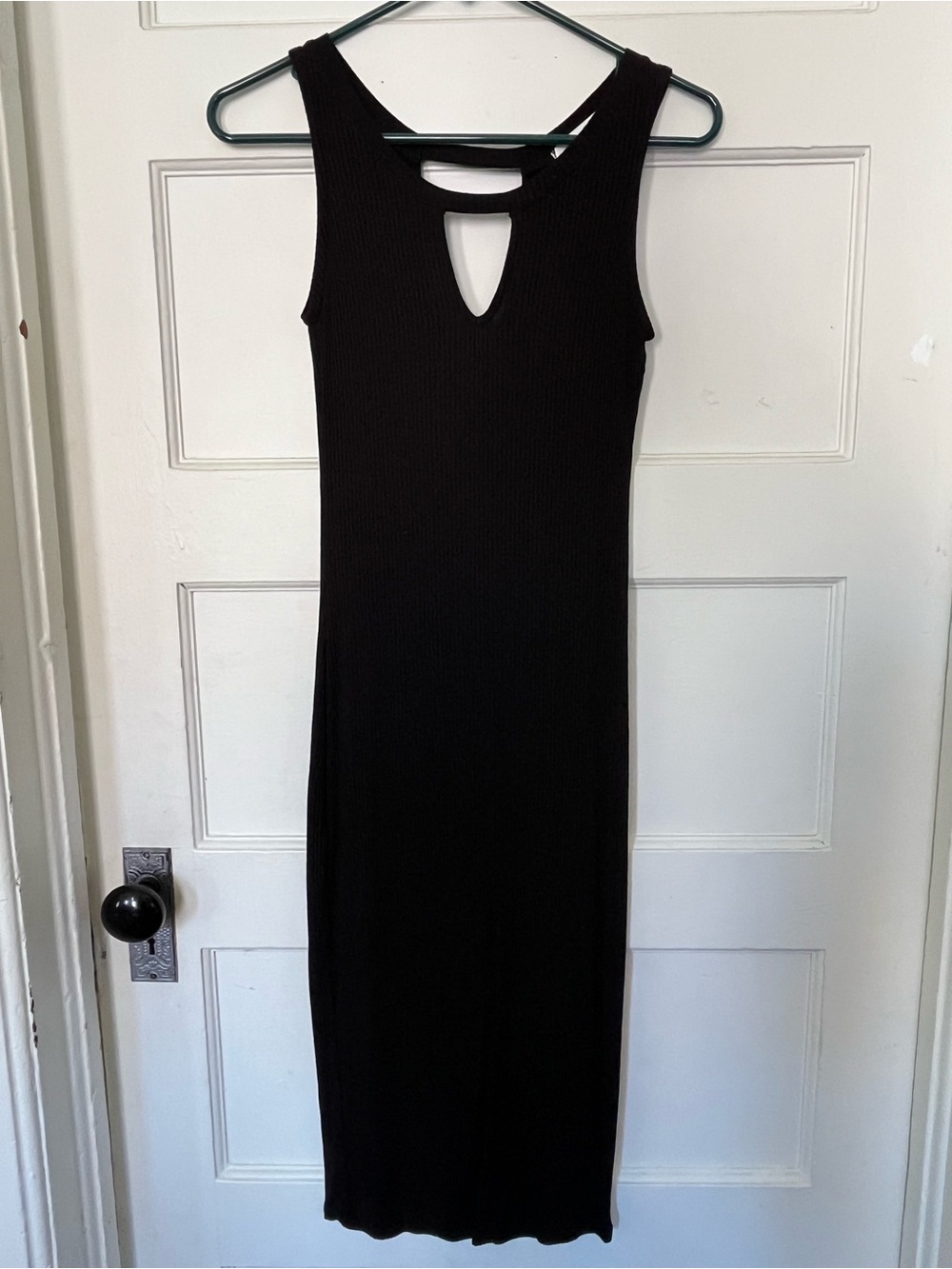 Active USA Black Ribbed Sleeveless Midi Bodycon Dres